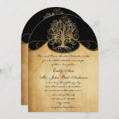 Gold Swirl Tree Gold en Black Metallic Wedding Kaart (Voorkant / Achterkant)
