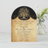 Gold Swirl Tree Gold en Black Metallic Wedding Kaart (Staand voorkant)