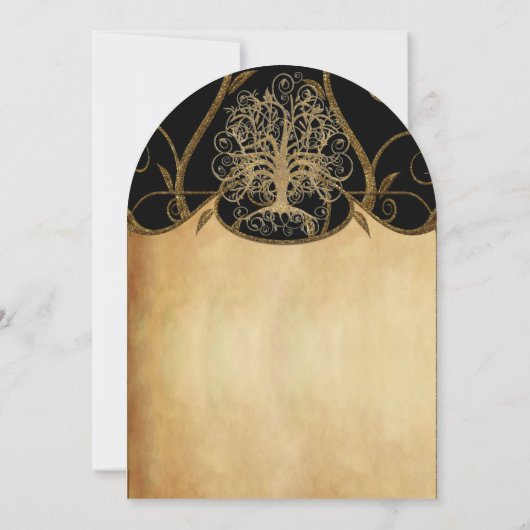 Gold Swirl Tree Gold en Black Metallic Wedding Kaart (Achterkant)
