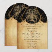 Gold Swirl Tree Gold en Black Metallic Wedding Kaart (Voorkant / Achterkant)