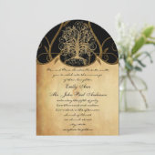 Gold Swirl Tree Gold en Black Metallic Wedding Kaart (Staand voorkant)