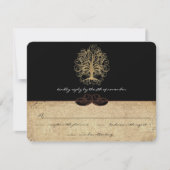 Gold Swirl Tree Gold en Black Metallic Wedding RSV RSVP Kaartje (Voorkant)
