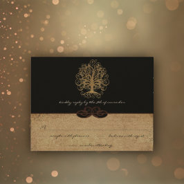 Gold Swirl Tree Gold en Black Metallic Wedding RSV RSVP Kaartje