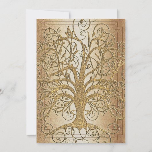 Gold Swirl Tree Gold Metallic Weddenschap Kaart (Achterkant)