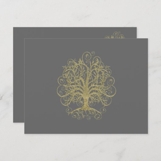 Gold Swirl Tree op Gray Wedding Reception Kaart (Voorkant / Achterkant)