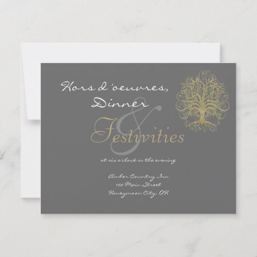 Gold Swirl Tree op Gray Wedding Reception Kaart (Achterkant)