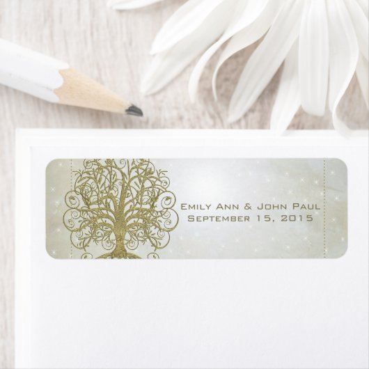 Gold Swirl Tree op Stone met sterren Save the Date Etiket (Insitu)