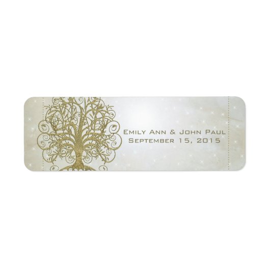 Gold Swirl Tree op Stone met sterren Save the Date Etiket (Voorkant)