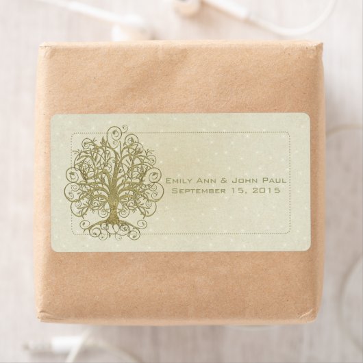 Gold Swirl Tree op Stone met sterren Save the Date Etiket (Insitu)