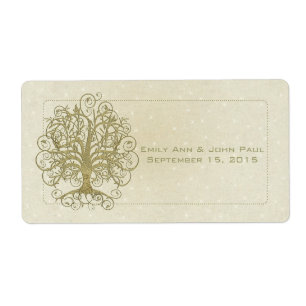 Gold Swirl Tree op Stone met sterren Save the Date Etiket