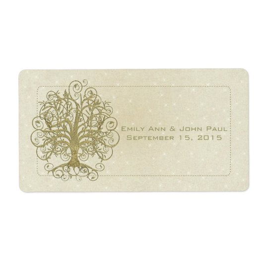 Gold Swirl Tree op Stone met sterren Save the Date Etiket (Voorkant)