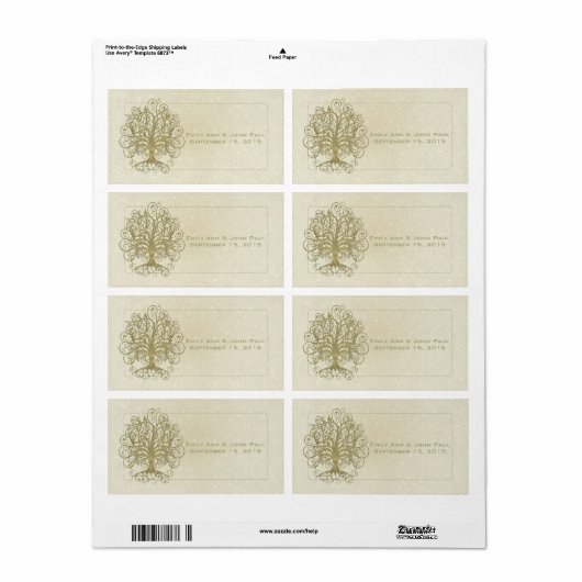 Gold Swirl Tree op Stone met sterren Save the Date Etiket (Full Sheet)