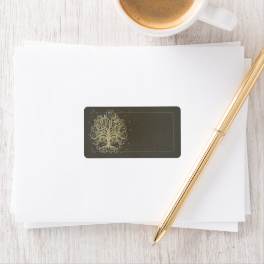 Gold Swirl Tree op zwart met label voor sterretjes (Insitu)