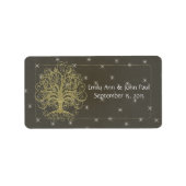 Gold Swirl Tree op zwart met sterren Save the Date Etiket (Voorkant)