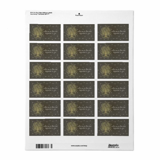 Gold Swirl Tree op zwart met sterren Save the Date Etiket (Full Sheet)