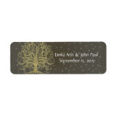 Gold Swirl Tree op zwart met sterren Save the Date Etiket (Voorkant)