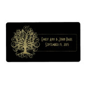 Gold Swirl Tree op zwart met Stippen labels (Voorkant)