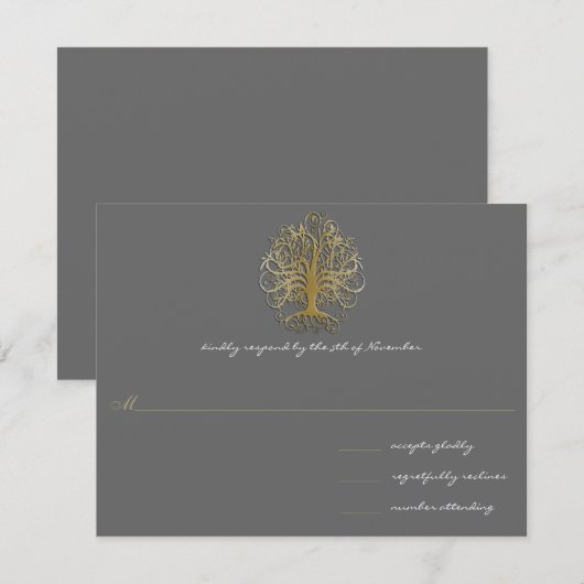 Gold Swirl Tree Roots of Love Wedding Invitation 2 Kaart (Voorkant / Achterkant)