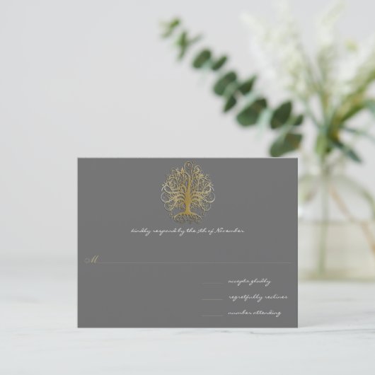 Gold Swirl Tree Roots of Love Wedding Invitation 2 Kaart (Staand voorkant)