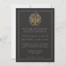 Gold Swirl Tree Roots of Love Wedding Invitation 2