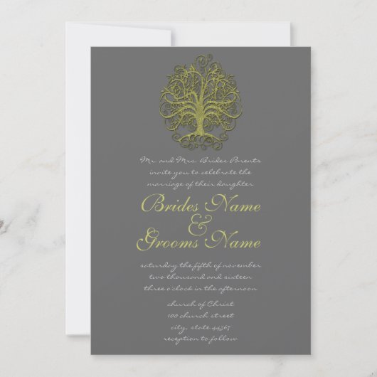 Gold Swirl Tree Roots of Love Wedding Invitation Kaart (Voorkant)
