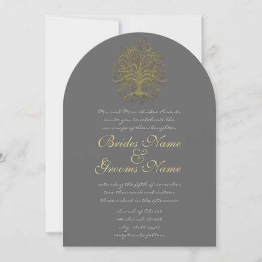 Gold Swirl Tree Roots of Love Wedding Invite #3 Kaart (Voorkant)