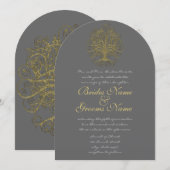 Gold Swirl Tree Roots of Love Wedding Invite #3 Kaart (Voorkant / Achterkant)