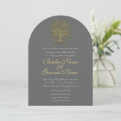 Gold Swirl Tree Roots of Love Wedding Invite #3 Kaart (Staand voorkant)