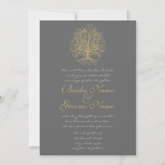 Gold Swirl Tree Roots of Love Wedding Invite #4 Kaart (Voorkant)