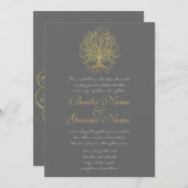 Gold Swirl Tree Roots of Love Wedding Invite #4 Kaart (Voorkant / Achterkant)
