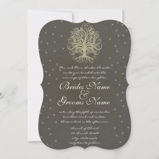 Gold Swirl Tree Roots of Love Wedding Invite #4 Kaart (Voorkant)