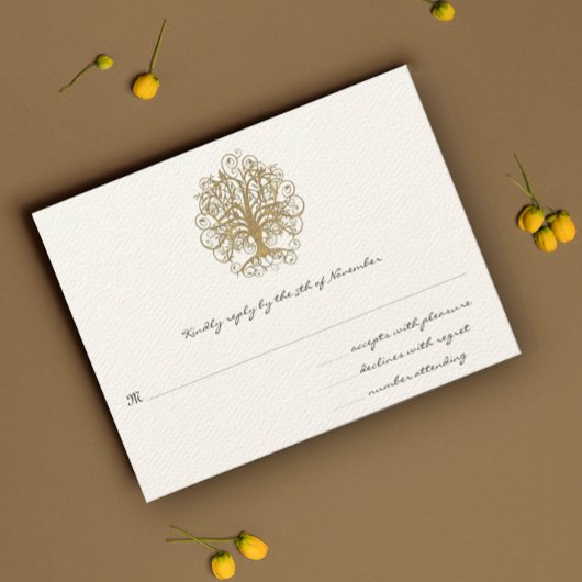 Gold Swirl Tree Weddenschap RSVP-reactiekaart RSVP Kaartje