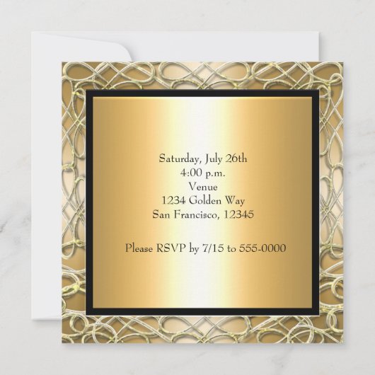 Gold Swirl Verjaardag Jubileum Uitnodiging (Achterkant)