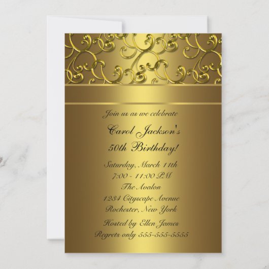 Gold Swirl verjaardagsfeestje Kaart (Achterkant)