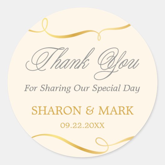 Gold Swirl Wedding Favor Sticker| Bewerkbare kleur Ronde Sticker (Voorkant)