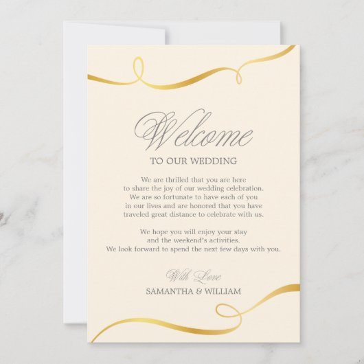 Gold Swirl Wedding Welkomstbericht | Gepersonalise Kaart (Voorkant)