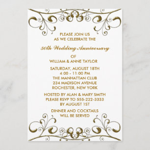 Gold Swirls 50th Wedding Jubileum Invitations Kaart
