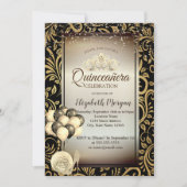 Gold Swirls, ballonnen, hoge hakken, Tiara Quincea Kaart (Voorkant)