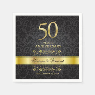 Gold Swirls Black Damask 50 Wedding Jubileum Servet