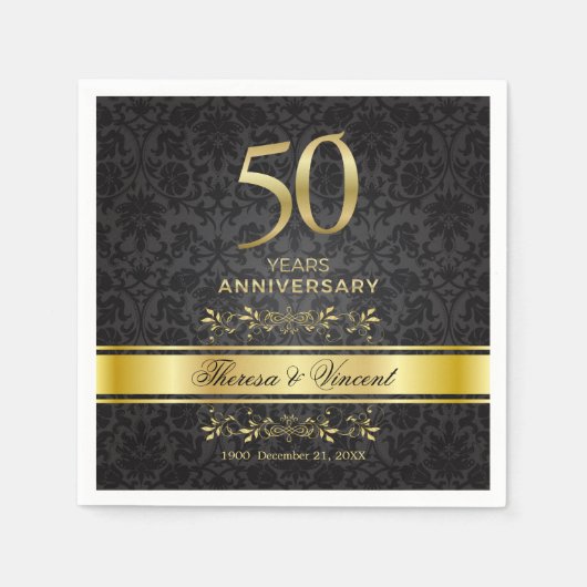 Gold Swirls Black Damask 50 Wedding Jubileum Servet (Voorkant)