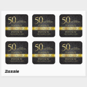 Gold Swirls Black Damask 50 Wedding Jubileum Vierkante Sticker (Vel)