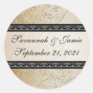 Gold Swirls Black Font Weddensticker Ronde Sticker