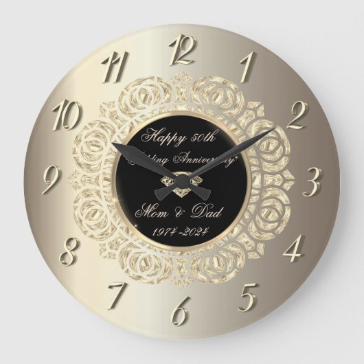 Gold Swirls Champagne 50e bruiloft Jubileum Grote Klok (Voorkant)