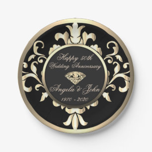 Gold Swirls Diamond 50th Wedding Anniversar Papieren Bordje