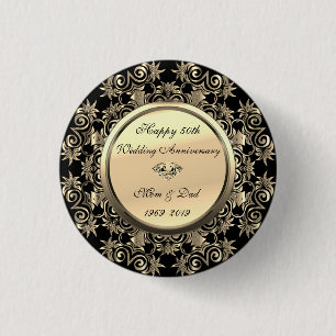 Gold Swirls Diamond 50th Wedding Jubileum Ronde Button 3,2 Cm