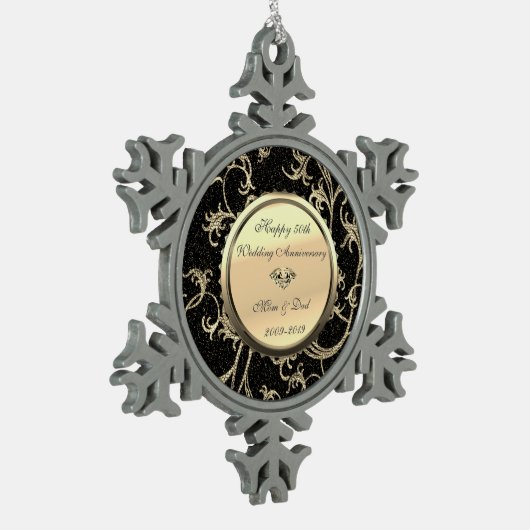 Gold Swirls Diamond 50th Wedding Jubileum Tin Sneeuwvlok Ornament (Links)