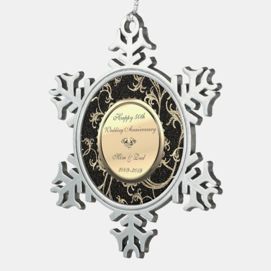Gold Swirls Diamond 50th Wedding Jubileum Tin Sneeuwvlok Ornament (Rechts)