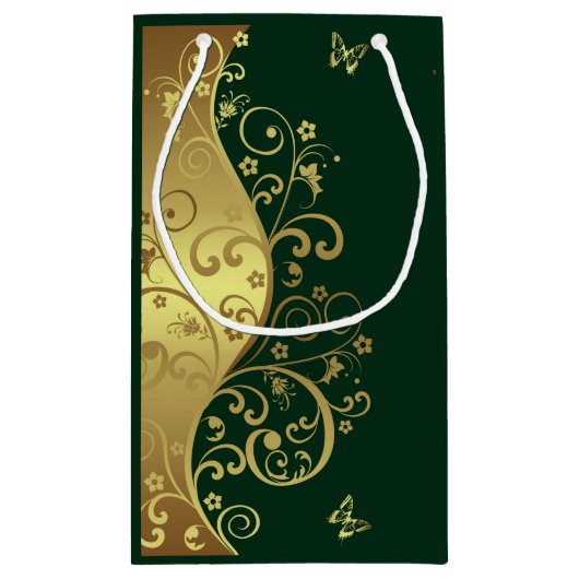 Gold Swirls en Donkergroen Klein Cadeauzakje (Achterkant)