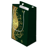 Gold Swirls en Donkergroen Klein Cadeauzakje (Achterkant Gekanteld)