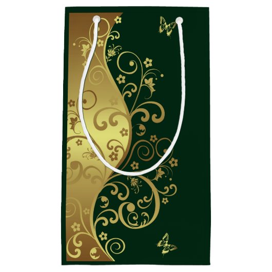Gold Swirls en Donkergroen Klein Cadeauzakje (Voorkant)